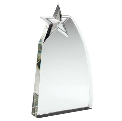 Clear glass block with metal star - medium