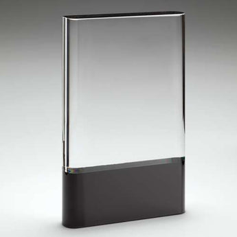 Optical clear glass plaqueon black base